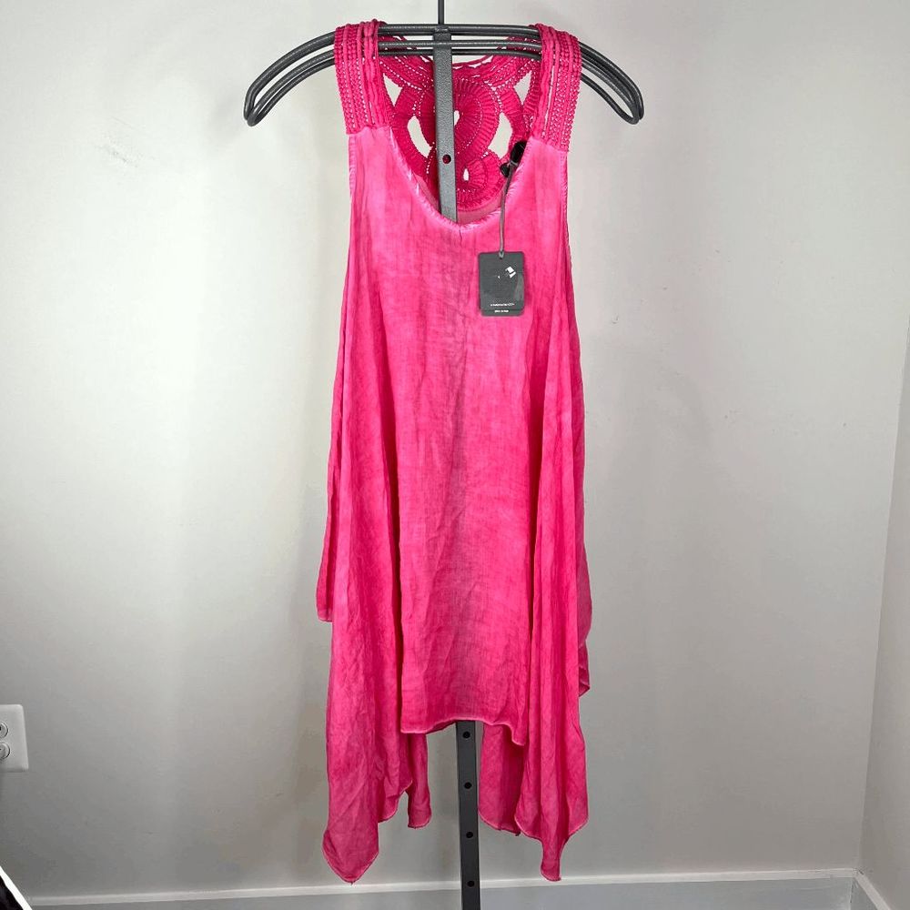 Nwt M Made in Italy Pink Crochet Tank Tunic Dress Size Large